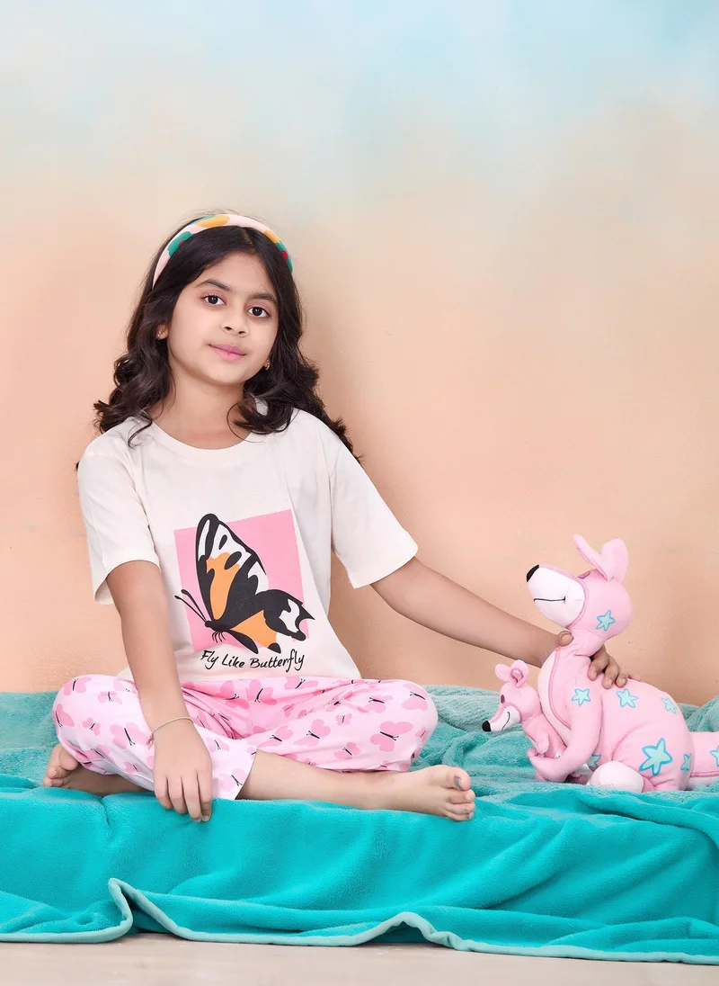 Artemea  Fly Like Butterfly print Girls Premium Pajama set (2pc set -Top & Bottom) for Women | Best Price UAE